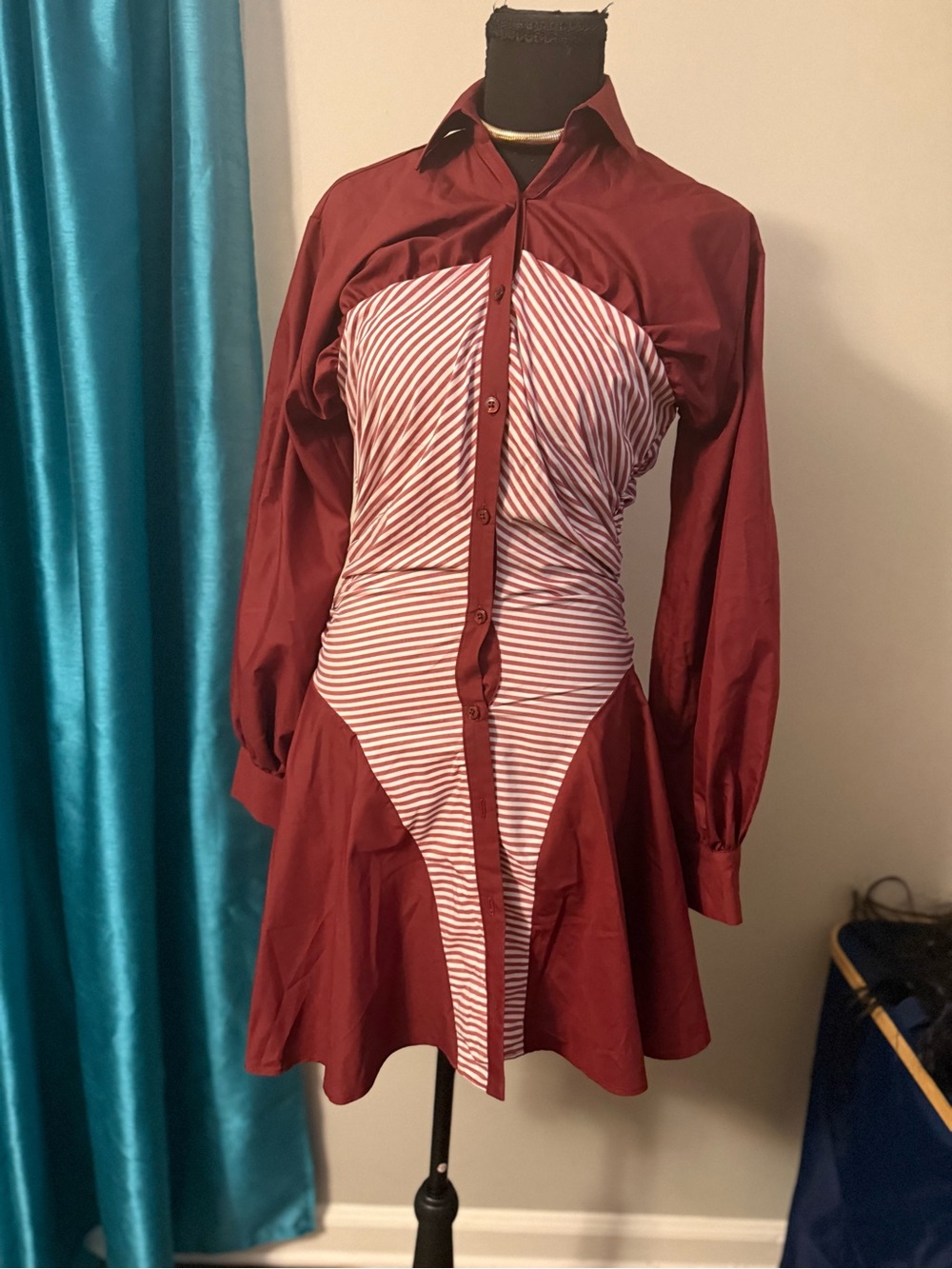 ASOS Burgundy and White Striped Panel Mini Shirt Dress